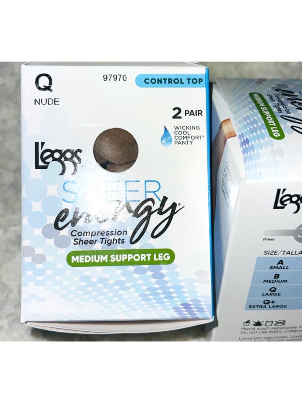 6 pair Leggs Sheer Energy Compression Tights Nude Q Control Top Medium Support L - Picture 3 of 6